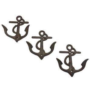 Salvaged 3 Cast Iron Anchor Hooks Decor 5"